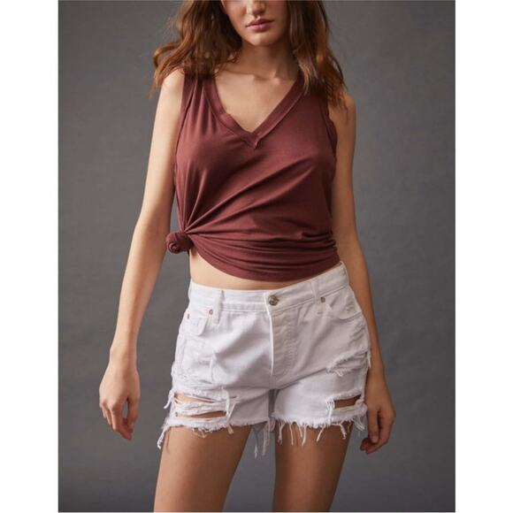 Free People Pants - NWT Free People Maggie Mid-Rise Distressed Shorts Optic White Size 25